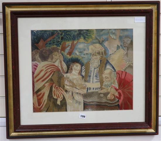 A Regency silk work embroidery depicting a biblical scene